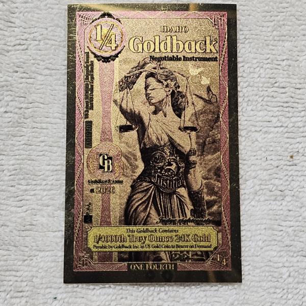 2026 Idaho Alpha Series 1/4 Goldback 24K Gold Foil Local Currency Note