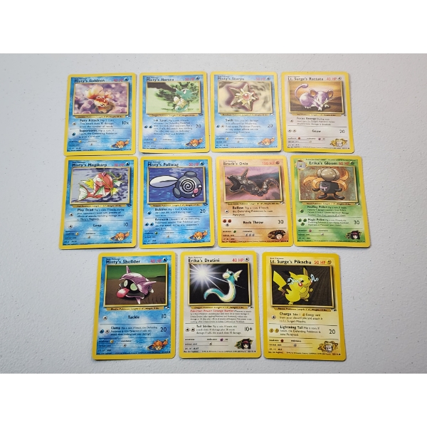 11 Vintage Assorted Pokemon Gym Leaders Trading Cards