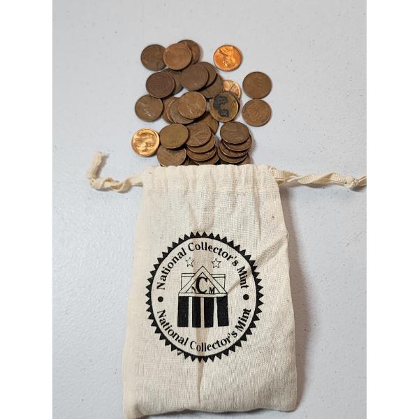 Lot of Assorted Years U.S. Lincoln Pennies - Mainly Wheat Pennies In Collector's Bag - FV~ $1.50