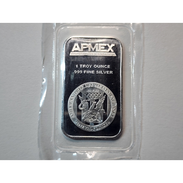 One Troy Ounce AMPEX .999 Fine Silver Bar Featuring American Eagle Design