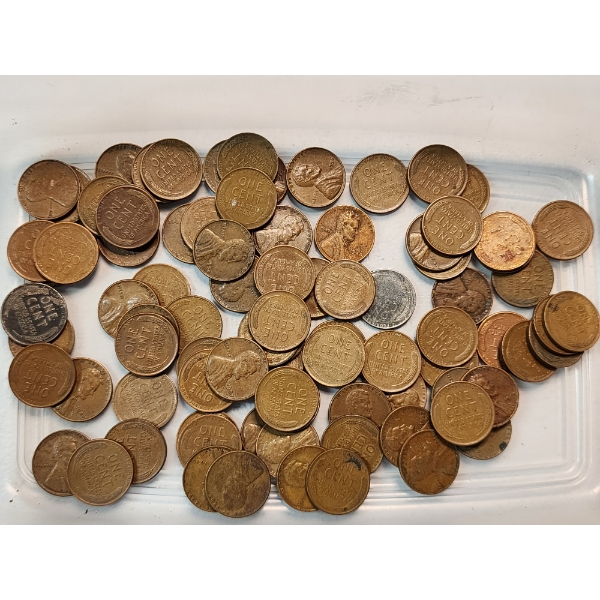 Lot of Assorted Years U.S. Lincoln Pennies - Mainly Wheat Pennies - Face Value ~ $0.87