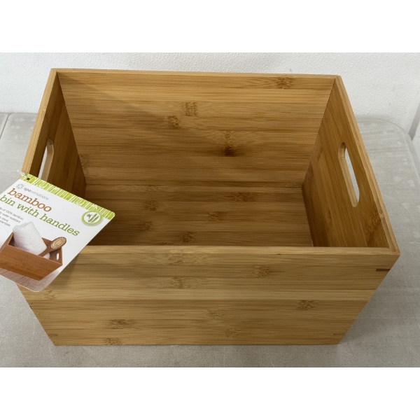 Spa Sensations 13" x 11" Bamboo Bin With Handles - Good Condition