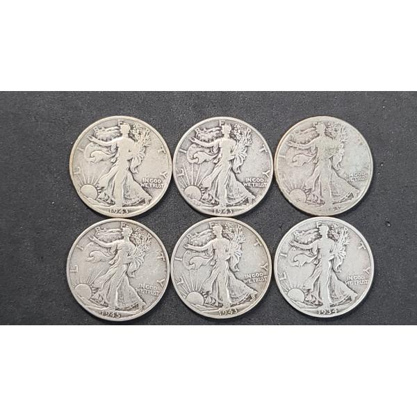 (6) Assorted Years/Mint Marks U.S 90% Silver Walking Liberty Half Dollars - Face Value: $3.00