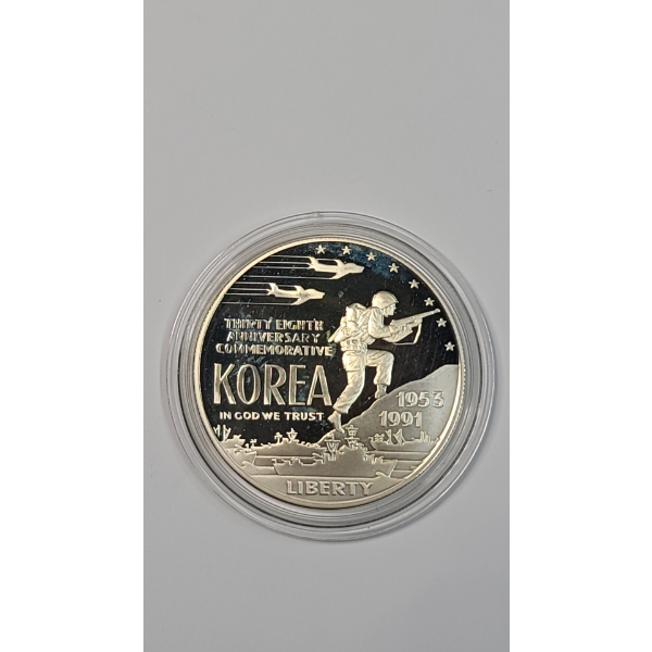 1991-P U.S Korean War Memorial Commemorative 90% Silver Dollar Proof Dollar In Coin Capsule