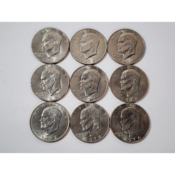 $9.00 Face Value of Assorted Years Eisenhower Clad Dollars