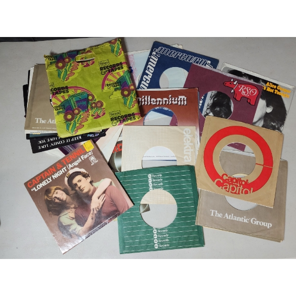 Lot of Assorted 7in Vinyl Record Sleeves w/ Sears Records & Tapes Bag - Over 20 Sleeves