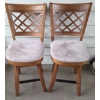Image 4 :   Two Matching Wood Swivel Stools With Padded Seats, 24'' Seat Height, 15.5'' Wide & 39'' Tall 