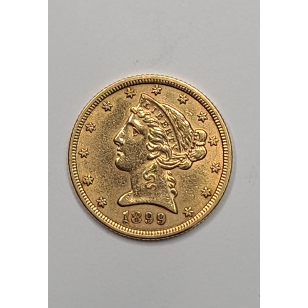 United States 1899 $5 Liberty Head Half Eagle 90% Gold - AGW: 0.2419oz