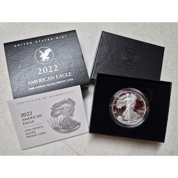 2022 Us Mint .99 1 Troy Ounce Silver Eagle PROOF - Collector Case - COA