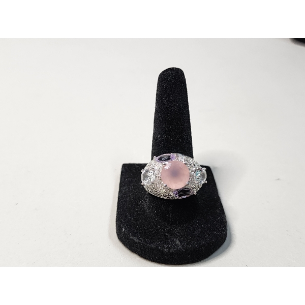 Stunning Sterling Silver Rose Quartz Stone Ring Size 8.5 TW: 8.7g