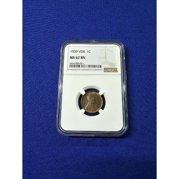 Rare 1909 VDB Lincoln Wheat Cent Penny Graded by NGC MS 62 BN 