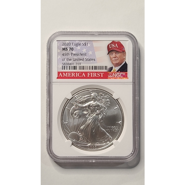 NGC 2020 MS 70 45TH President Of The United States 1 Troy Ounce .999 Fine Silver American Eagle 