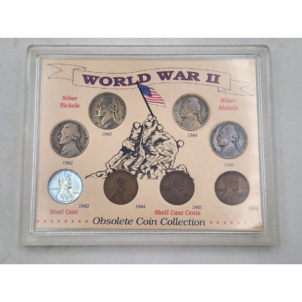 WWII Obsolete Coin Collection Including Silver Nickels, Steel Cent, & Shell Case Cents 