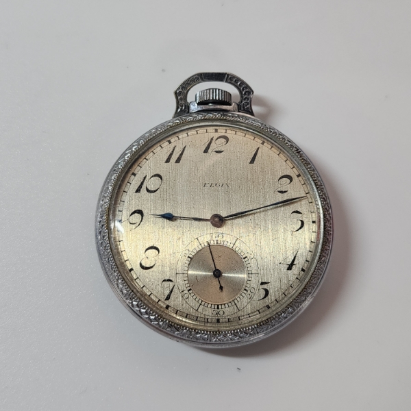 Vintage 1919 Elgin Silver-Tone 7 Jewel Model 3 Pocket Watch Size 12