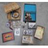 Image 1 : Vintage Collectables Including Basket, Pocket Watches, Pins, Stamps And More!