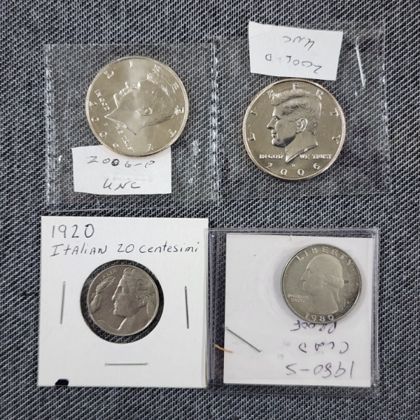 Four Assorted Collectible Coins Ft. US Proof & UNC Coins & 1920 Italian Coin 