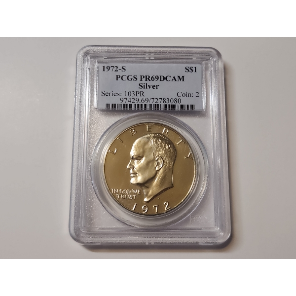 1972-S Eisenhower Silver Dollar Graded PR 69 DCAM by PCGS