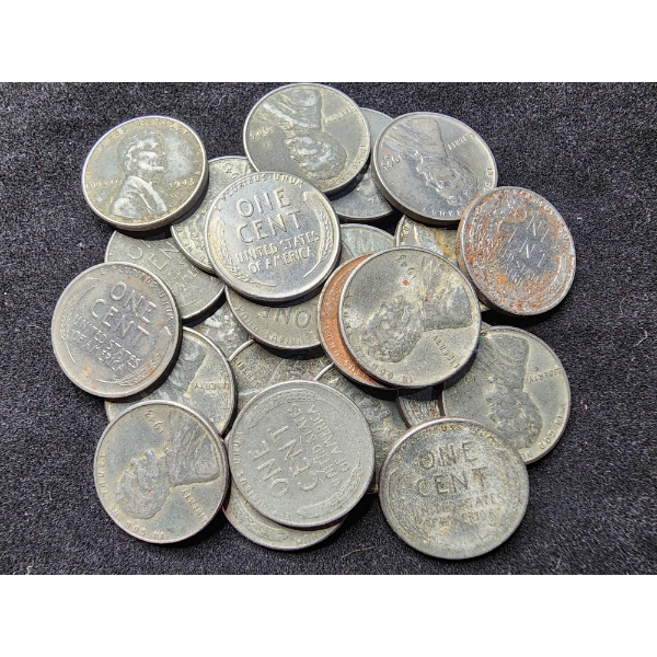 25 Assorted Condition 1943 Steel Pennies - $0.25 Face Value