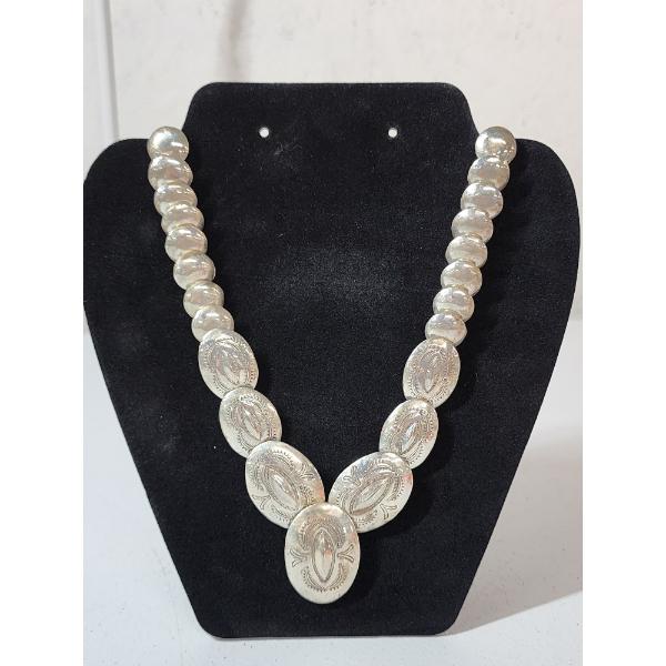 Gorgeous Sterling Silver Native Concho Detailed 24" Statement Necklace - TW: 69.3g