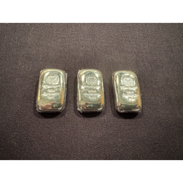 3 - One Troy Ounce .9999 Fine Silver Germania Bars - Premium Bars Sealed In Plastic