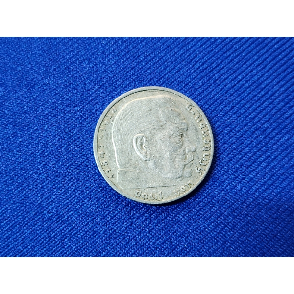 1939 German 2 Reichsmark Silver Coin ASW: 0.1608 oz / 0.6250 Fineness