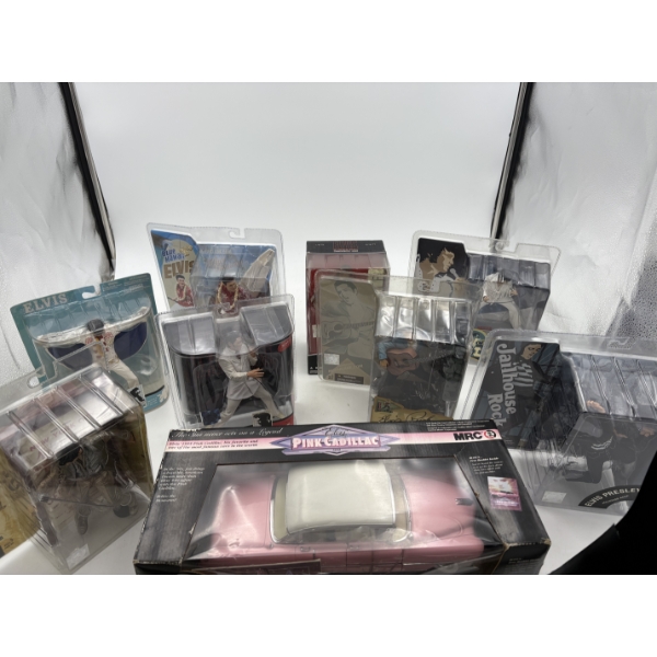 Elvis Presley Figurines in Packaging & Elvis Pink Cadillac in Packaging - Jailhouse Rock