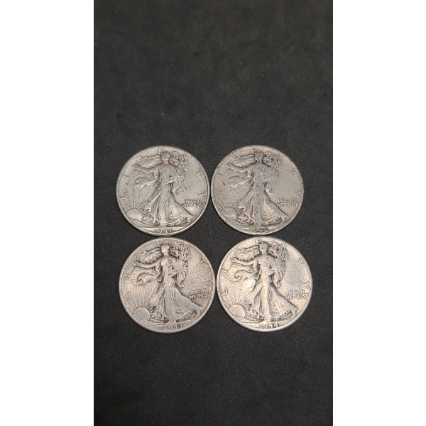 1941, 1942-S, 1943, 1944 90% Silver Walking Liberty Half Dollars - Face Value: $2.00