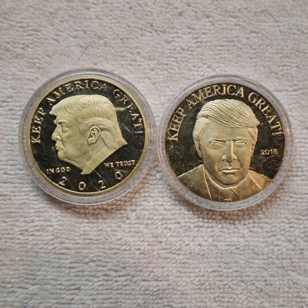 Two Donald Trump Keep America Great Commemorative Coins ~ 2020 & 2018 ~ In Protective Capsules