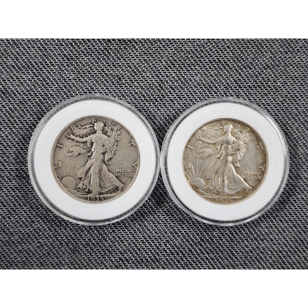 Two 90% Silver Walking Liberty United States Half Dollars in Protective Capsules ~ Face Value $1.00