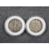 Image 1 : Two 90% Silver Walking Liberty United States Half Dollars in Protective Capsules ~ Face Value $1.00