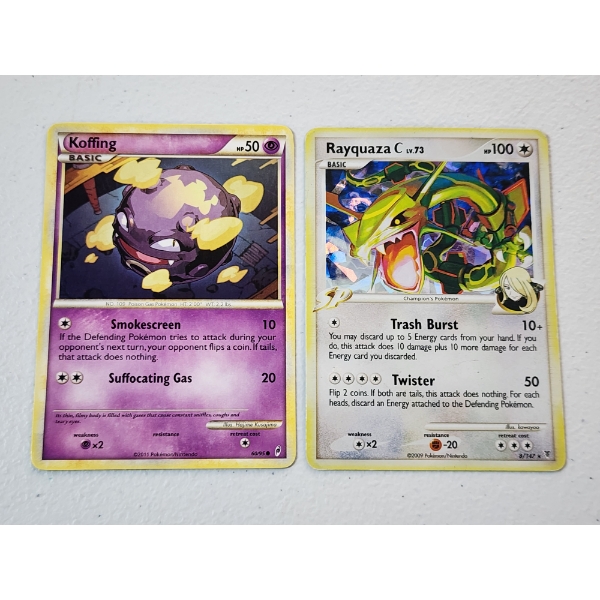 x2 Vintage Pokemon Cards: Koffing 60/95 & Holo Rayquaza C 8/147