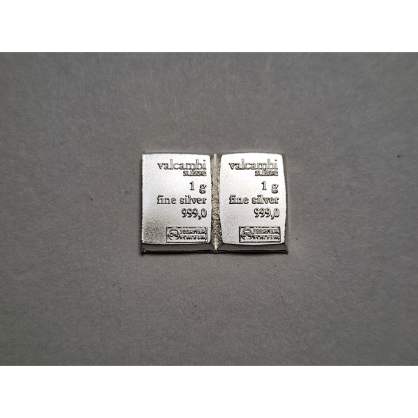 x2 - Valcambi Suisse 1 Gram .999 Fine Silver Bars - 2 Grams Silver Total - Mint Condition
