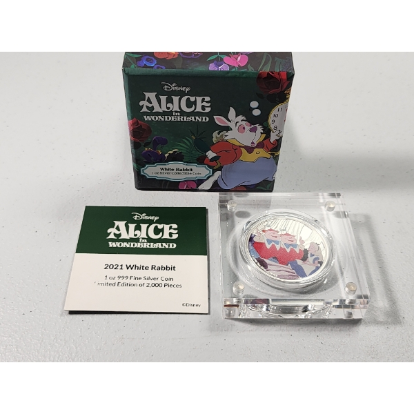 Limited Edition! 2021 Niue Disney Alice in Wonderland "White Rabbit" 1 oz .999 Fine Silver Coin