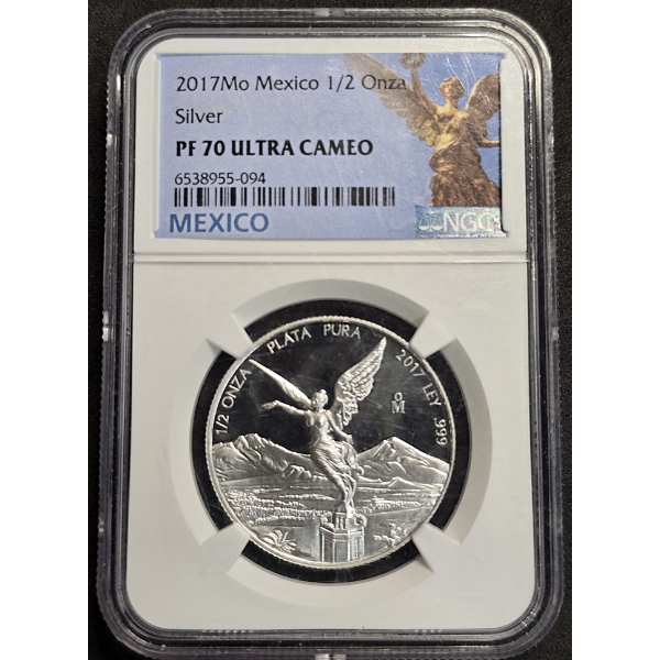 NGC PF70 ULTRA CAMEO 2017Mo Mexico 1/2 Onza Silver