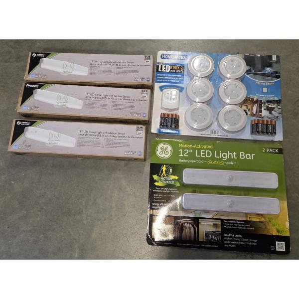 All Brand New Lights- 3 18'' LED Closet Lights, 6 LED Puck Lights & 2 12'' LED Lights With Batteries