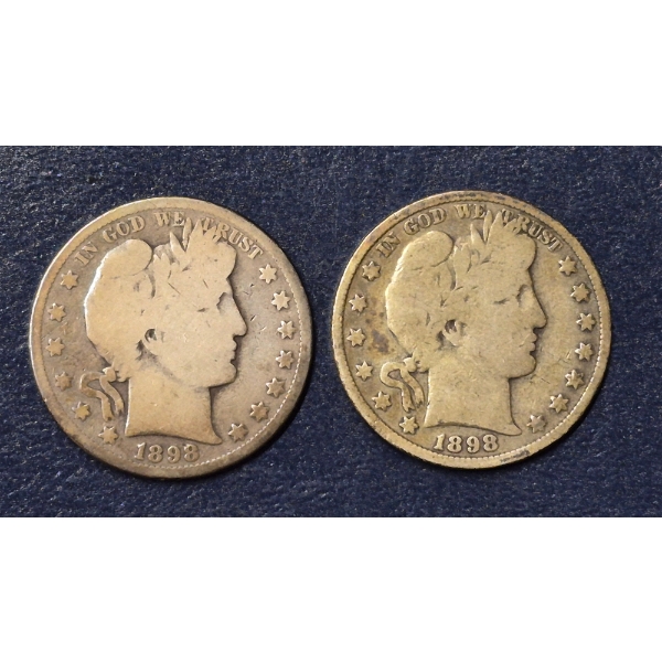 2 Pcs - 1898 P & 1898 S Barber (Liberty Head) Half Dollars - See Pictures