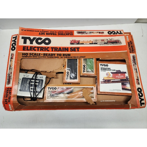 Vintage Tyco Electric Train Set with Cars, Tracks, and Accessories