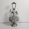 Image 1 : Antique Silver Plate 5 Bottle Condiment Caster Set With Etched Glass Bottles, 16.5"