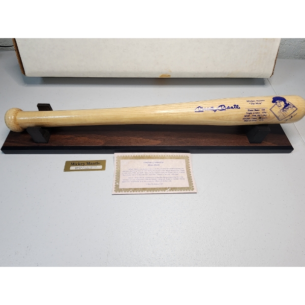 Mickey Mantle 1956 Triple Crown Collectible Bat With Display Stand and Certificate of Authenticity