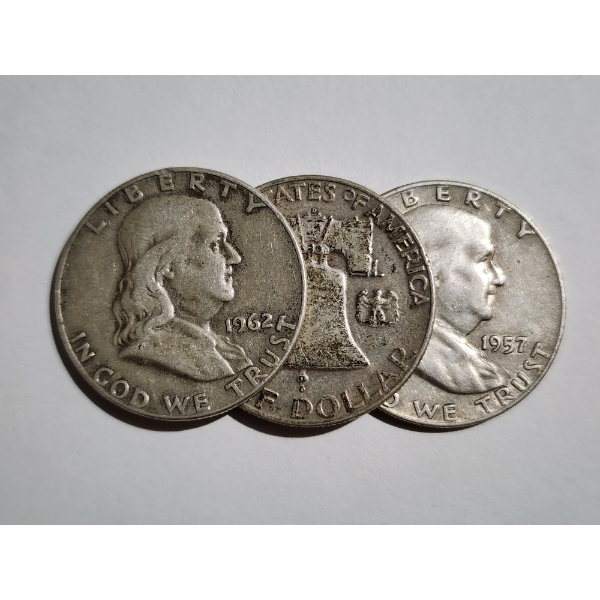 Three United States 90% Silver Franklin Half Dollars ~ $1.50 Face Value