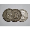 Image 1 : Three United States 90% Silver Franklin Half Dollars ~ $1.50 Face Value