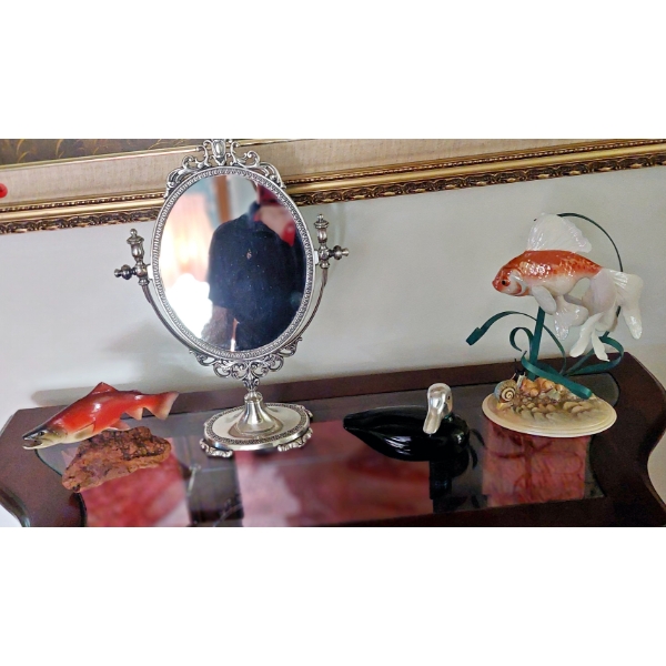 Contents As Shown On Hall Cabinet - Mirror & Fish / Duck Figurals - Goldfish is Signed Ltd Edition
