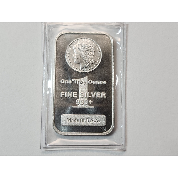 One Troy Ounce .999 Fine Silver Bar Featuring Morgan Dollar Design