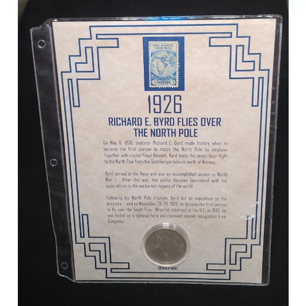 1926-D Silver Peace Dollar in First Commemorative Mint Display With Stamp