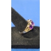 Image 3 : 14K Gold Amethyst Three-Stone With Diamonds Accents Ring - Size 7 - Weight: 3.9g