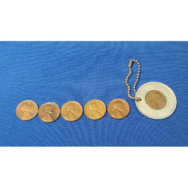 Assorted "L" On Rim Error Lincoln Cents & Las Vegas Club Penny Holder Key Chain