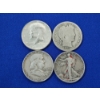 Image 1 : x4 90% Silver U.S. Half Dollars: 1964 Kennedy, 1915 Barber, 1943 Walking Liberty, 1960 Franklin 