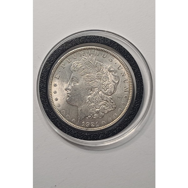United States 1921 90% Silver Morgan Dollar In Coin Capsule - AU Condition