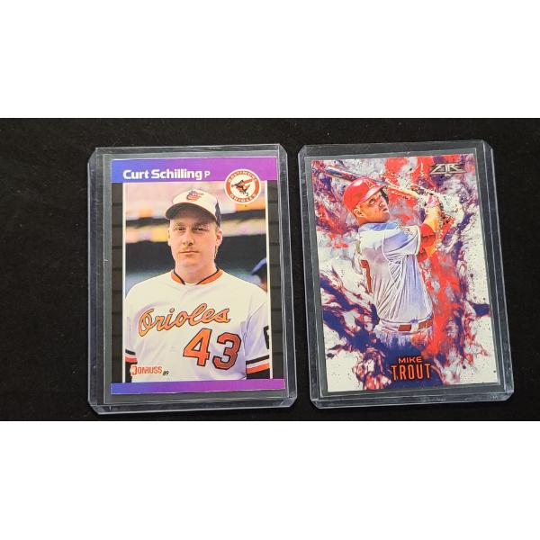 2016 Topps Mike Trout Angels Baseball Card & 1989 DonRuss Curt Schilling Orioles Rookie Card