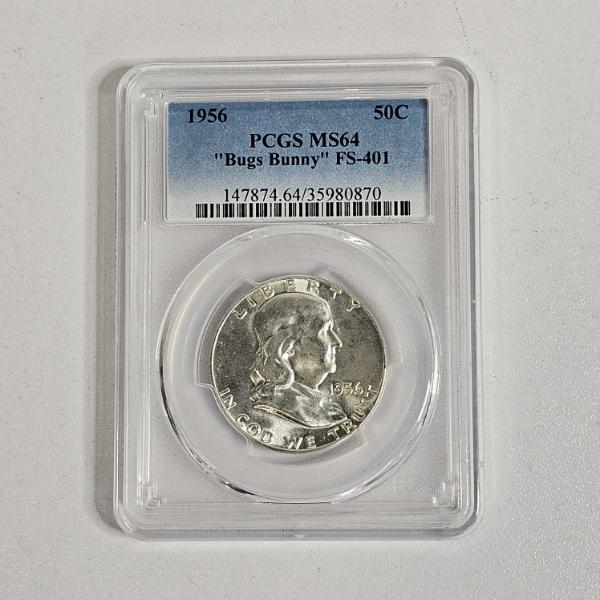 1956 90% Silver United States Franklin Half Dollar graded MS64 by PCGS